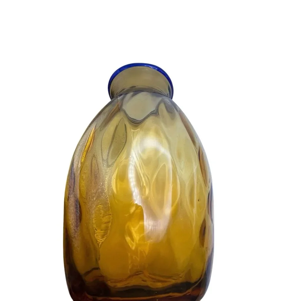 Blenko Vase Optic Glass Wheat Cobalt Vintage Possibly Hank Adams 10.5 X 5.5 X 4